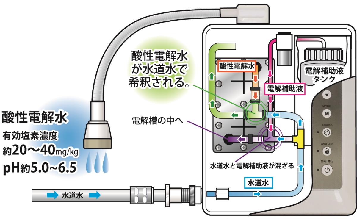酸性電解水の生成フロー